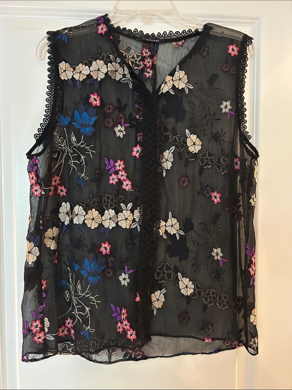 Sheer Black Floral Embroidered Sleeveless Top